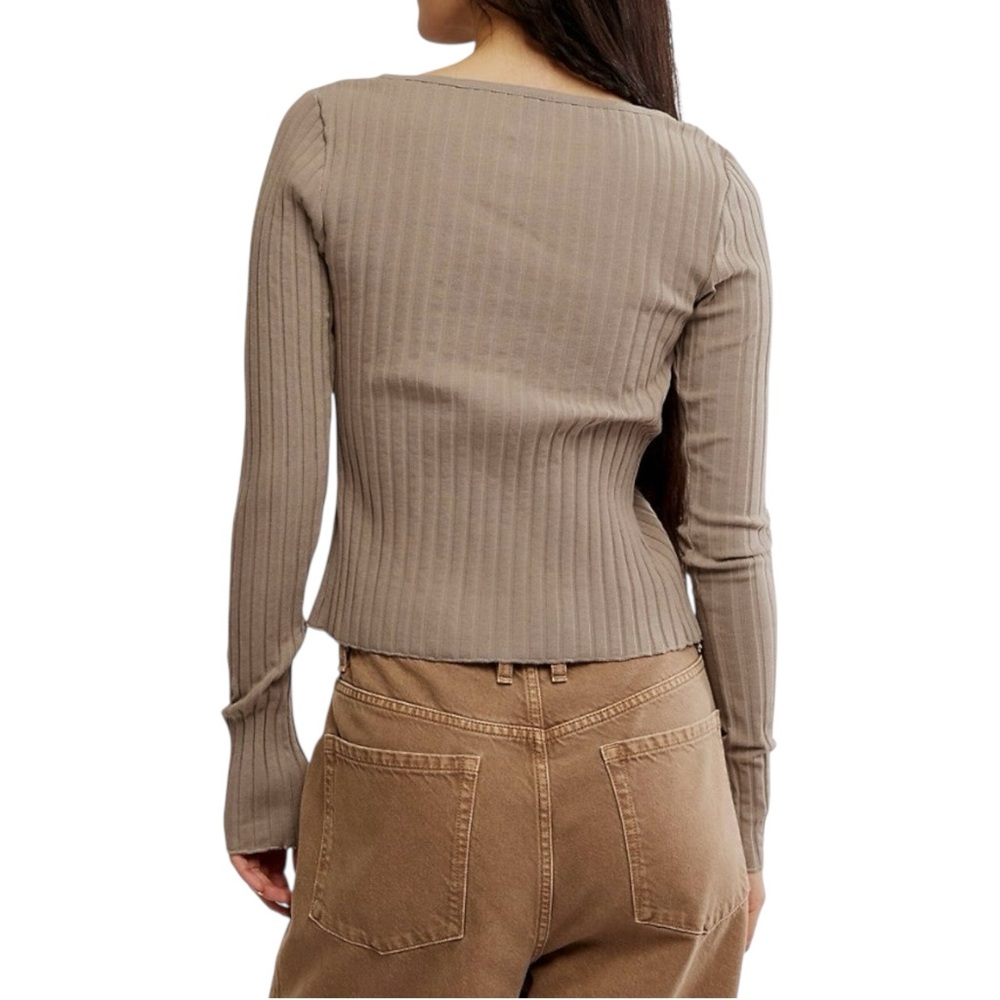 Free People Tilley Fallen Rock Tan Ribbed Button Down Cardigan Size Large NWT - Picture 3 of 12